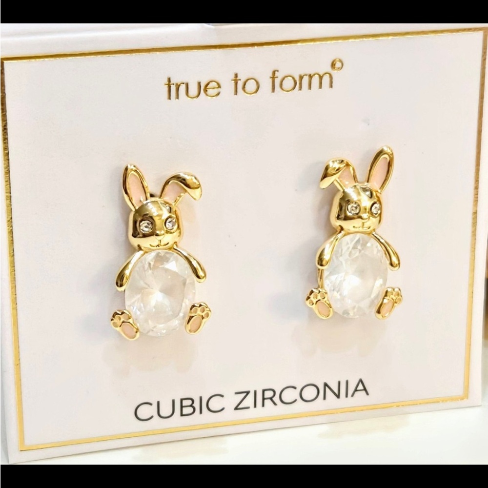 TRUE TO FORM SET Easter Bunny Rabbit Crackle CZ Matching Earrings & Necklace NWT - Picture 4 of 7